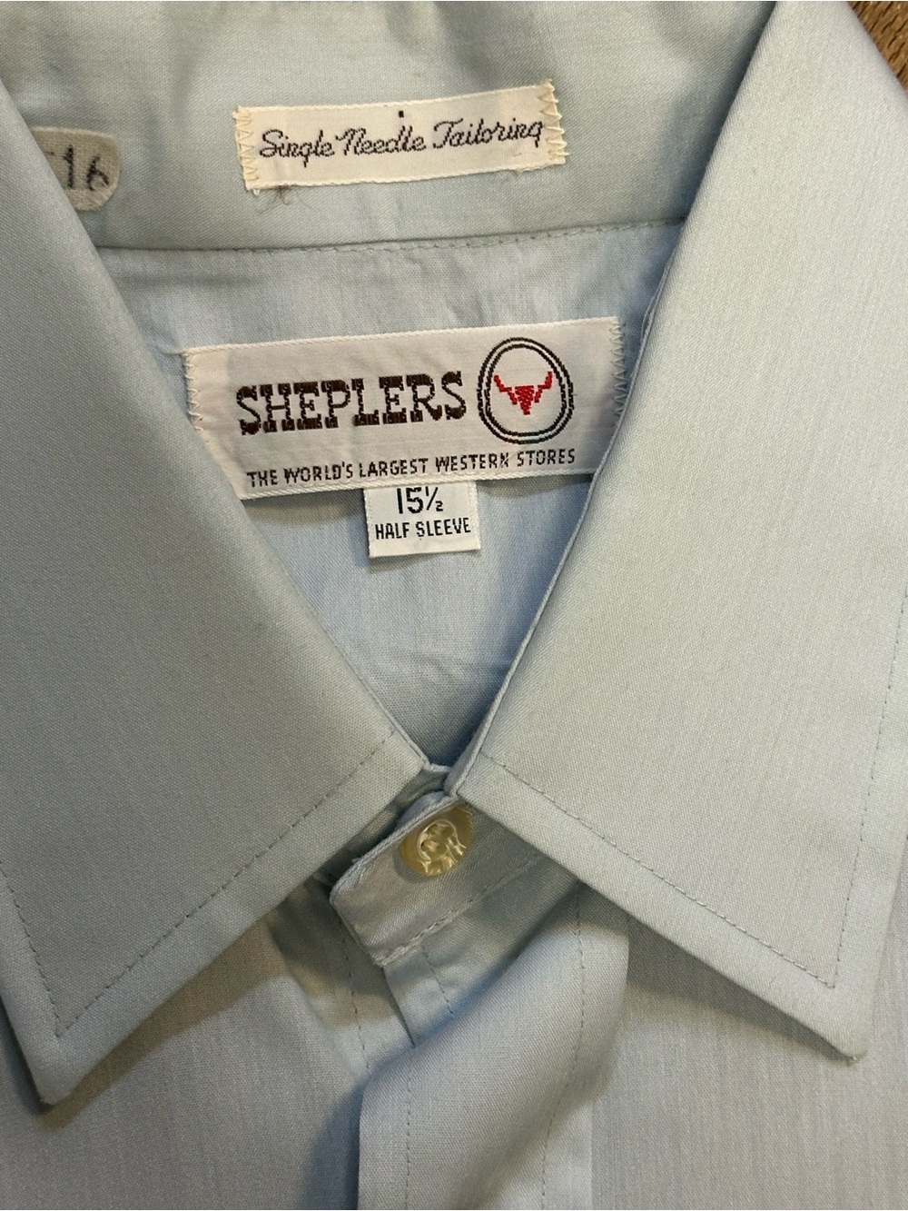 Vintage Shepler’s Western Work Shirt in Light Blue Half Sleeve Men’s Sz 15 1/2 - Picture 3 of 5